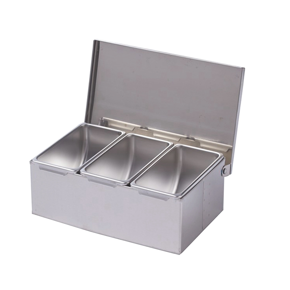 3 Section Seasoning Box Stainless Steel Ingredients Cheese Sauce Salt Sugar Spice Jar Baking Tool