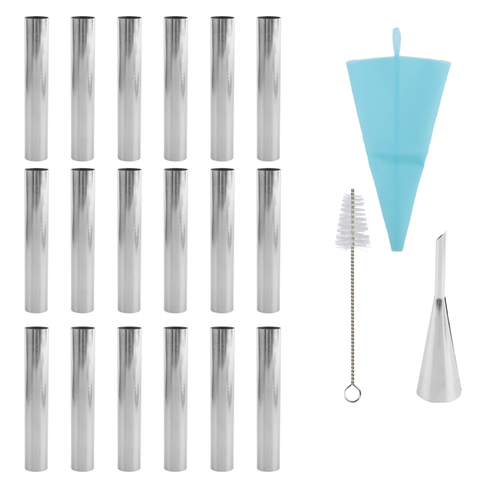 19PCS Cannoli Tubes Forms Set Stainless Steel Non-Stick Cream Horn Danish Pastry Mold for Shell Roll