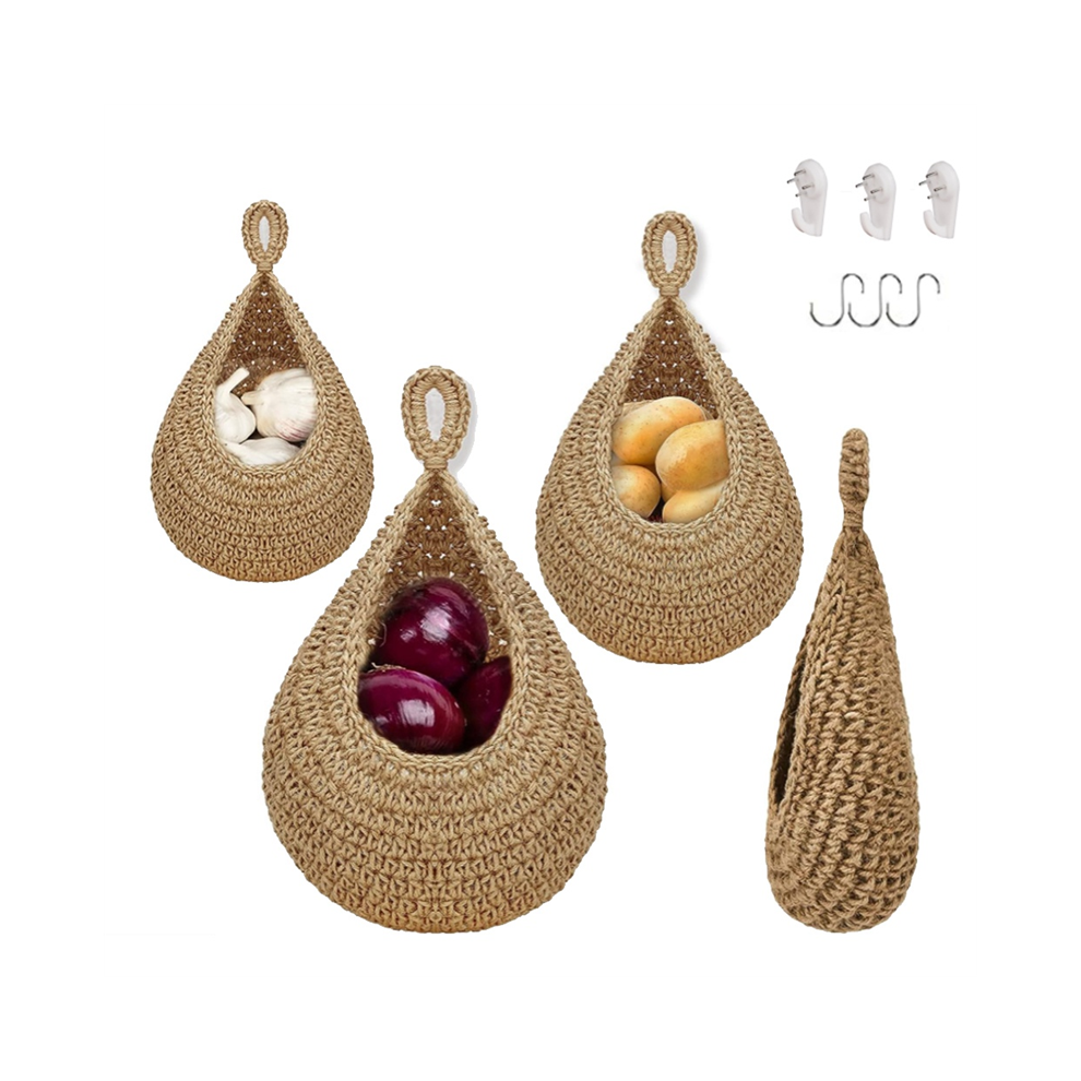 Hanging Fruit Basket for Kitchen, Boho Baskets Organizing, Wall Vegetable Baskets, Handwoven