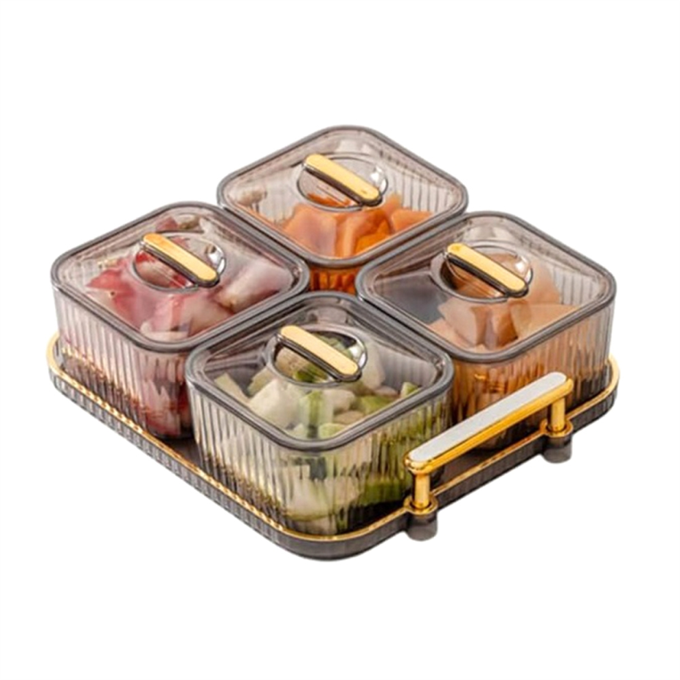 Multifunctional Party Snack Tray for Fruits,Nuts,Compartment Platter,Divided Serving Bowl with Lid Crackers A