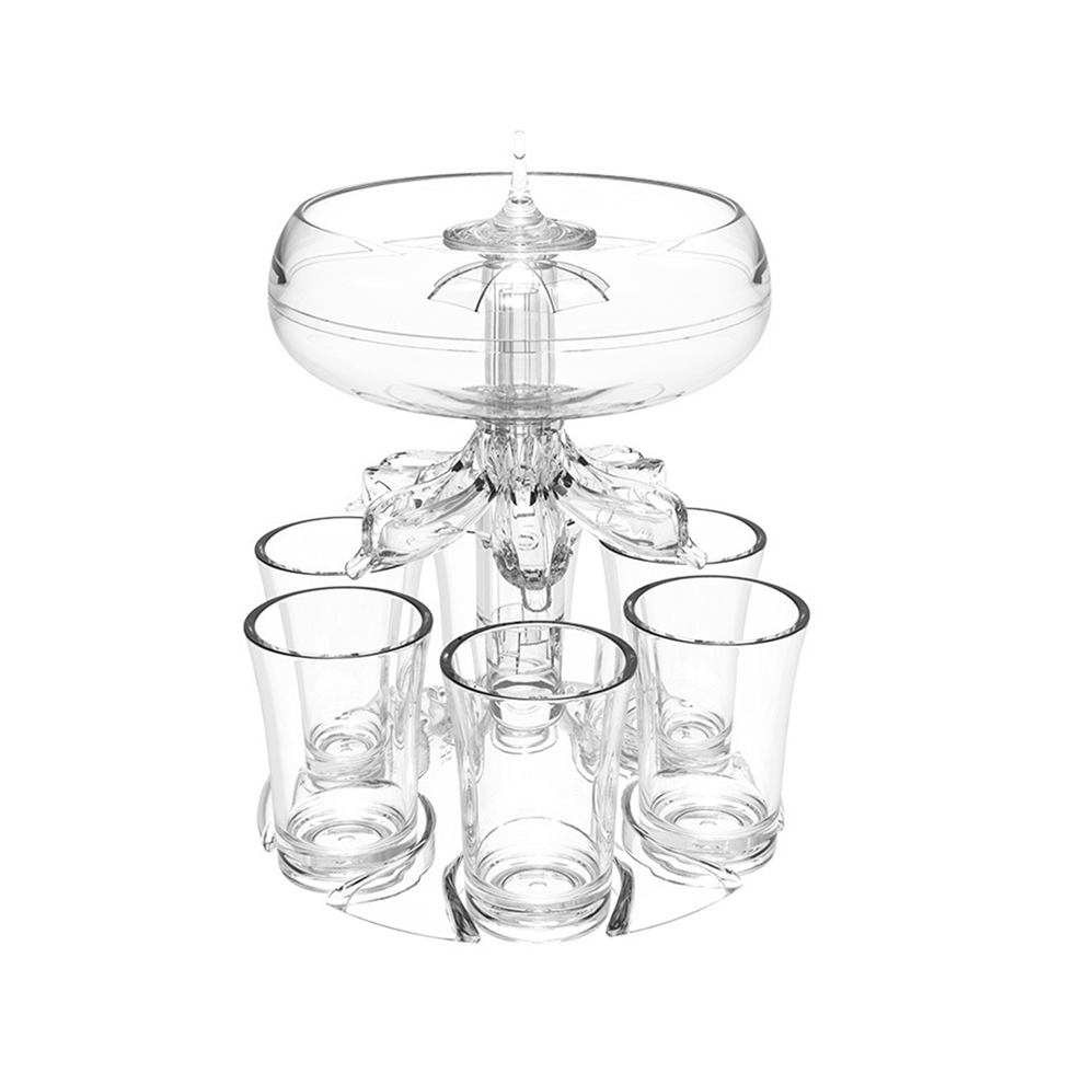 Party Drink Dispenser with 6 Shot Glasses Set - Acrylic Touchless Liquor for Beverage Cider Cocktail