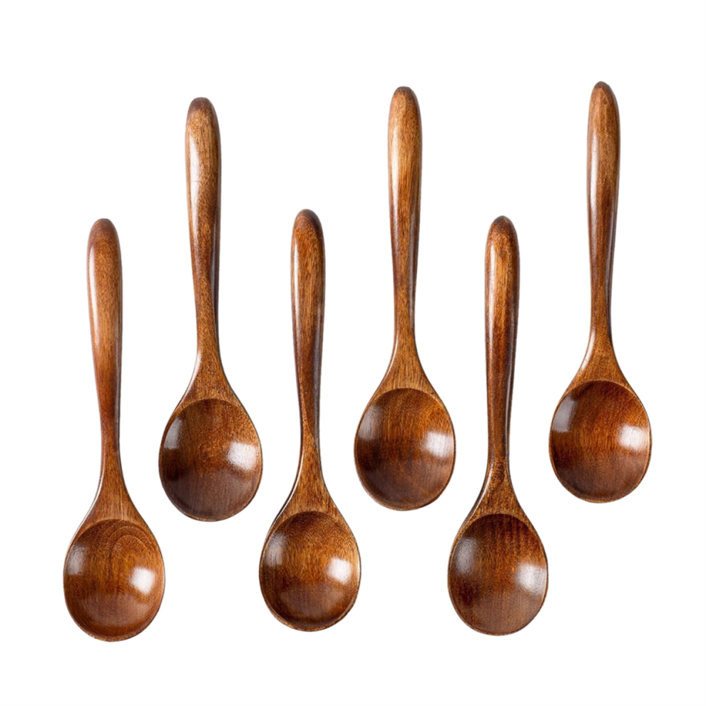 6 PCS Wooden Spoons, 6.5 Inch Small Spoons - Perfect for Soup,Eating,Scooping Jars&Canisters-Kitchen Utensils Set
