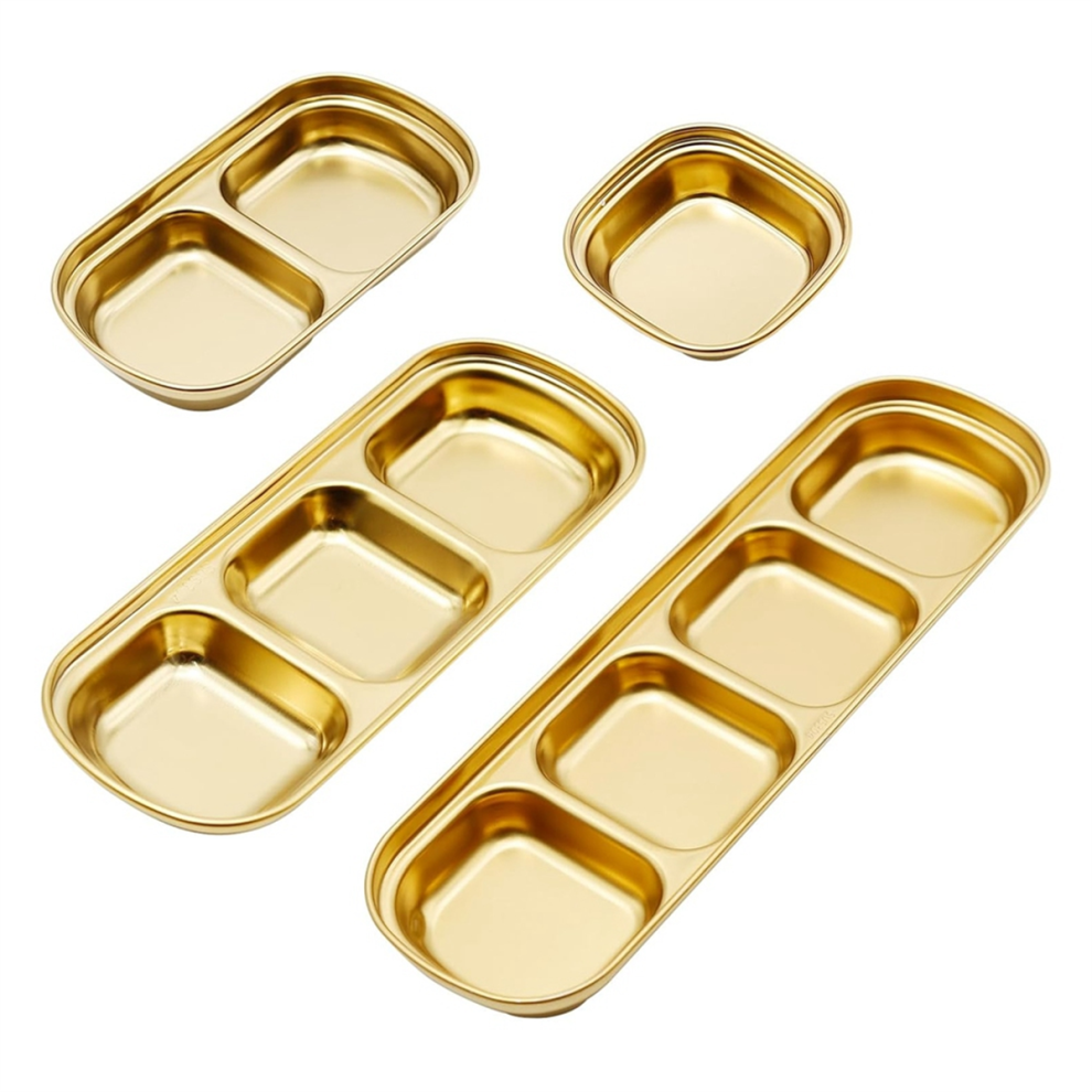4 Pcs Stainless Steel Sauce Dish, Divided Seasoning Soy Dipping Plate, Ketchup Bowls,Gold