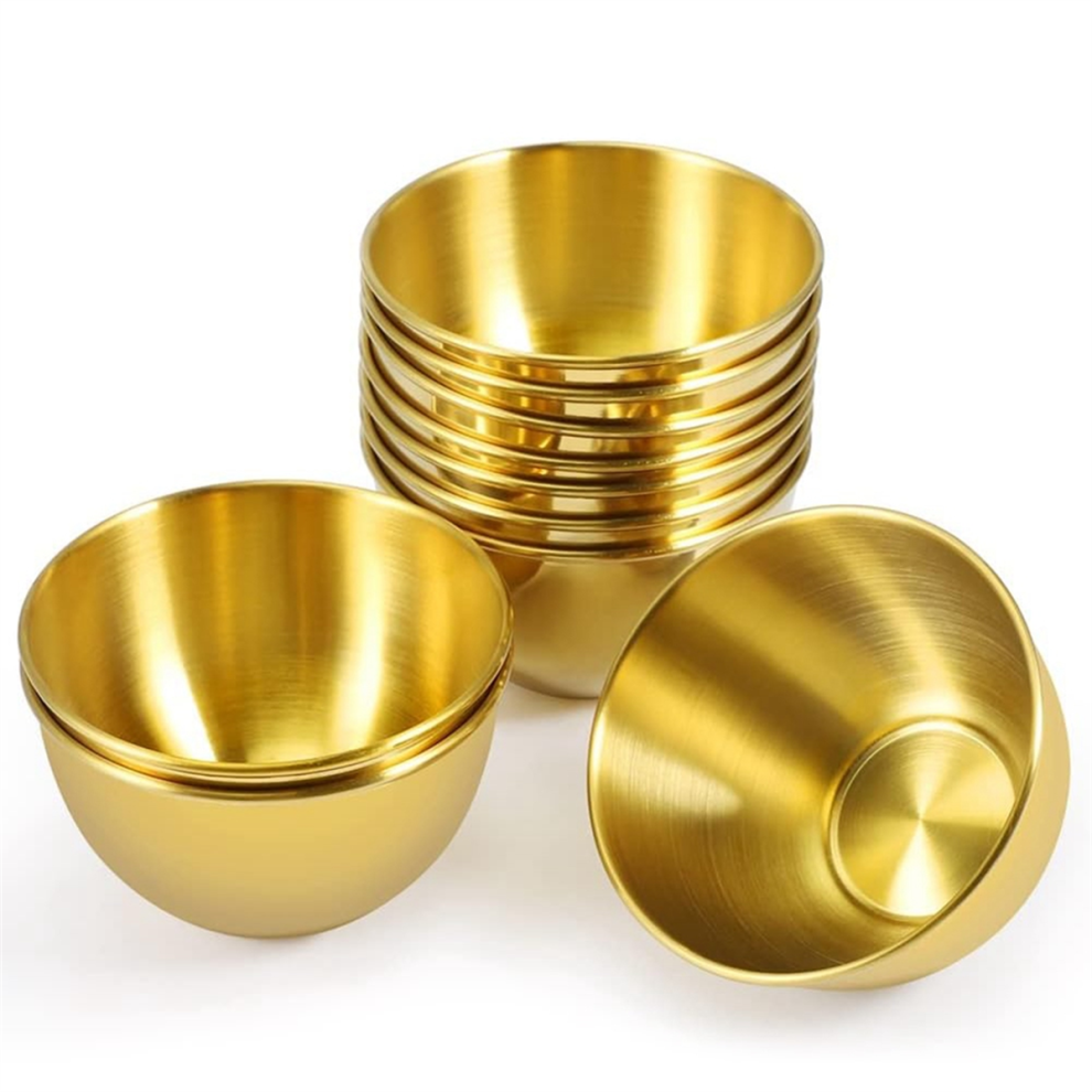10 Pack 3.3Inch Stainless Steel Sauce Dishes Individual Saucers Bowl Round Seasoning Sushi Dipping Bowl, Gold