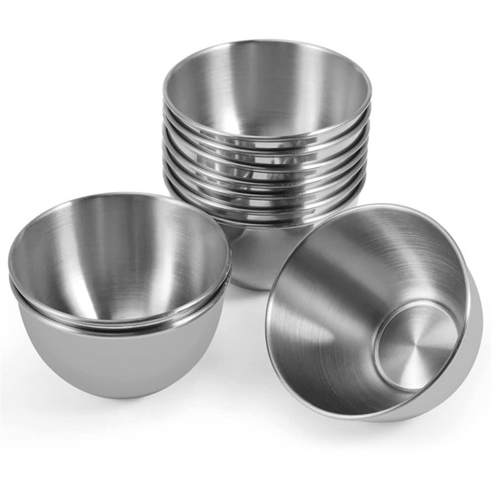 10 Pack 3.3Inch Stainless Steel Sauce Dishes Individual Saucers Bowl Round Seasoning Sushi Dipping Bowl, Silver
