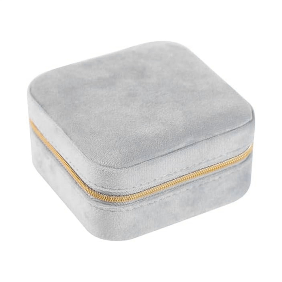 Plush Velvet Travel Jewelry Storage Box Earrings&Rings Case Organizer Grey