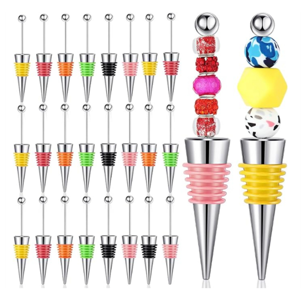 24 Pcs Beadable Wine Stoppers for Bottles Saver Bottle Stopper Beverage Gifts Holiday Party Wedding Bar
