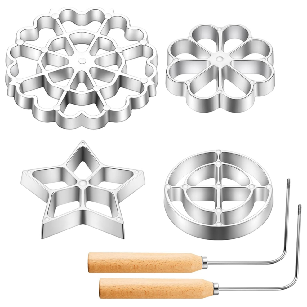 6Pcs Rosette Iron Molds Set Bunuelos Mold with Handle Cooking Stamp Maker Kit Cookie Cutters Aluminum Alloy Waffle