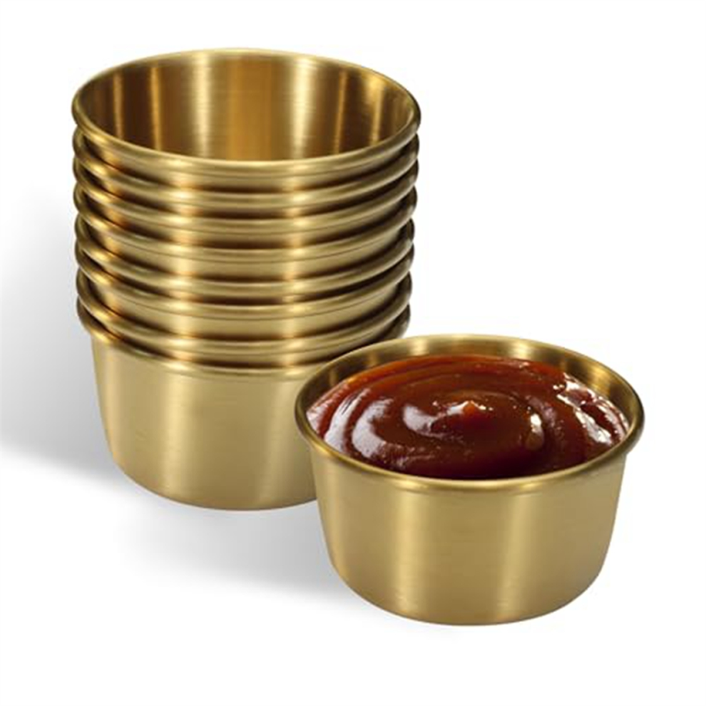 6Pcs 2 Oz Stainless Steel Dipping Sauce Cup, Mini Dip Bowls, Reusable Metal Condiment Cups Ramekins Containers (Gold)
