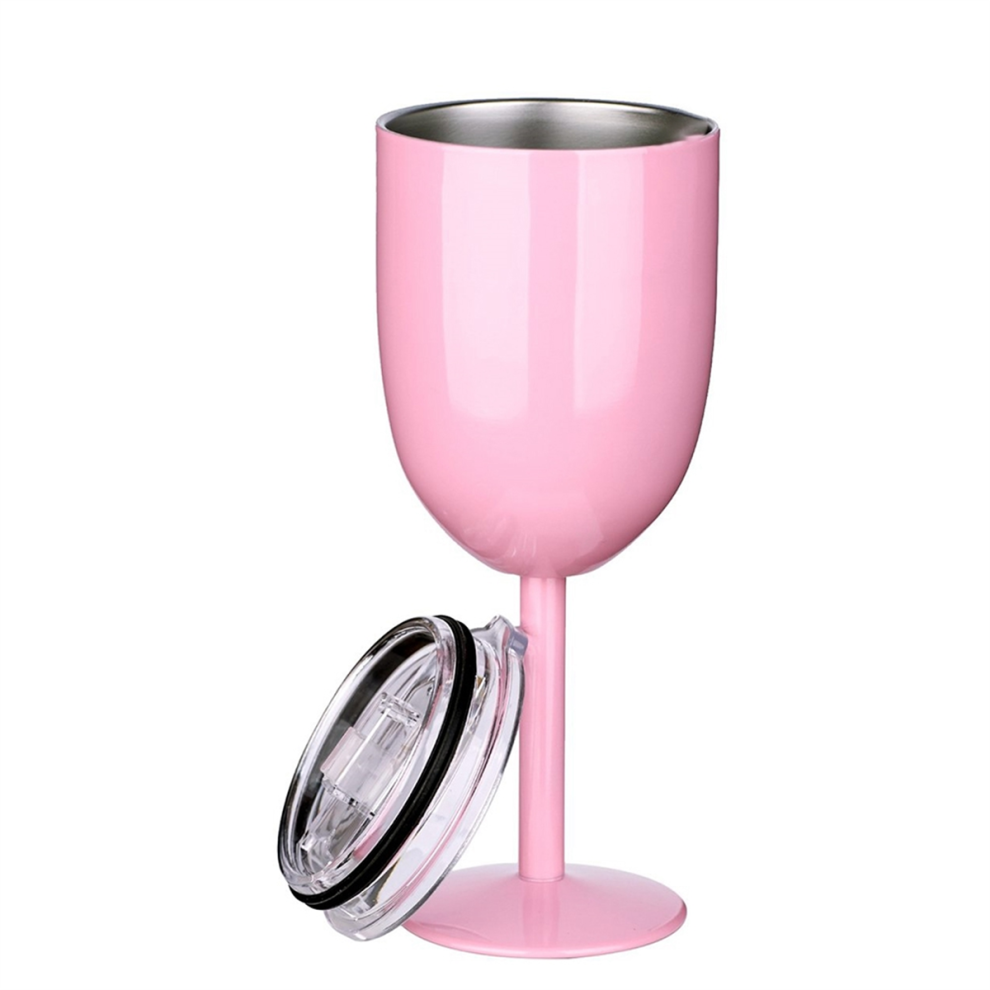 1PCS Insulated Pink Wine Glasses Double Wall Food Grade Stainless Steel Travel Cup with Leak Proof Lid for Adult