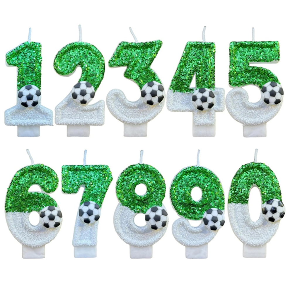 Football Candles Number 0-9 Green Sparkles Birthday Creatives Soccer Candle for Boy Party Cake Top Decoration