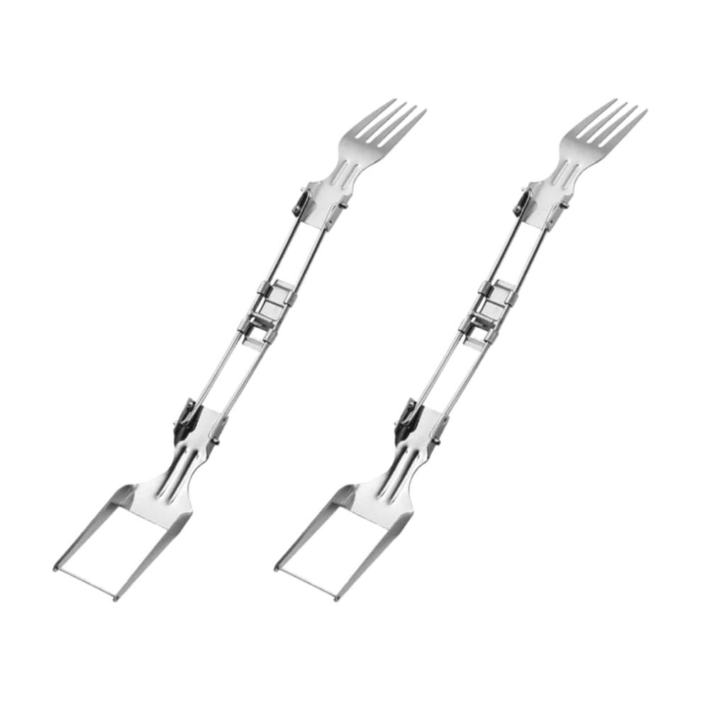 2pcs Stainless Steel Fruit Cutter, Foldable Watermelon Fork Slicer Tool, Dual Head Forks