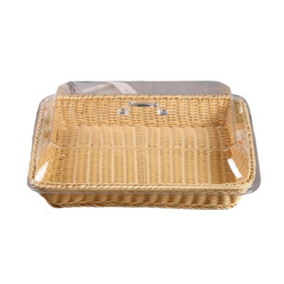 Basket with Lid,Basket Lid for Food,Tabletop Food Serving Basket,Woven Picnic Basket,Bread Beige