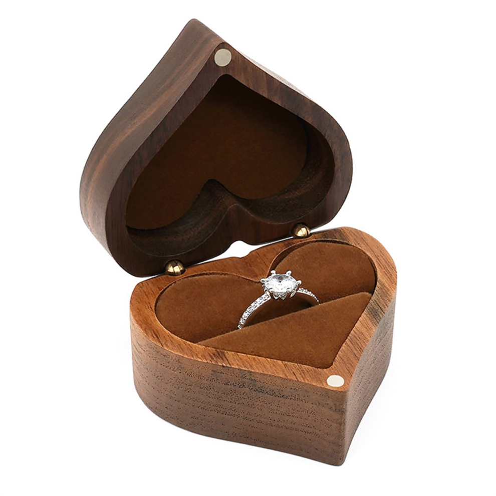 Heart-Shaped Ring Box Wooden Jewelry Romantic Wedding Holder Engagement Proposal Anniversary,B