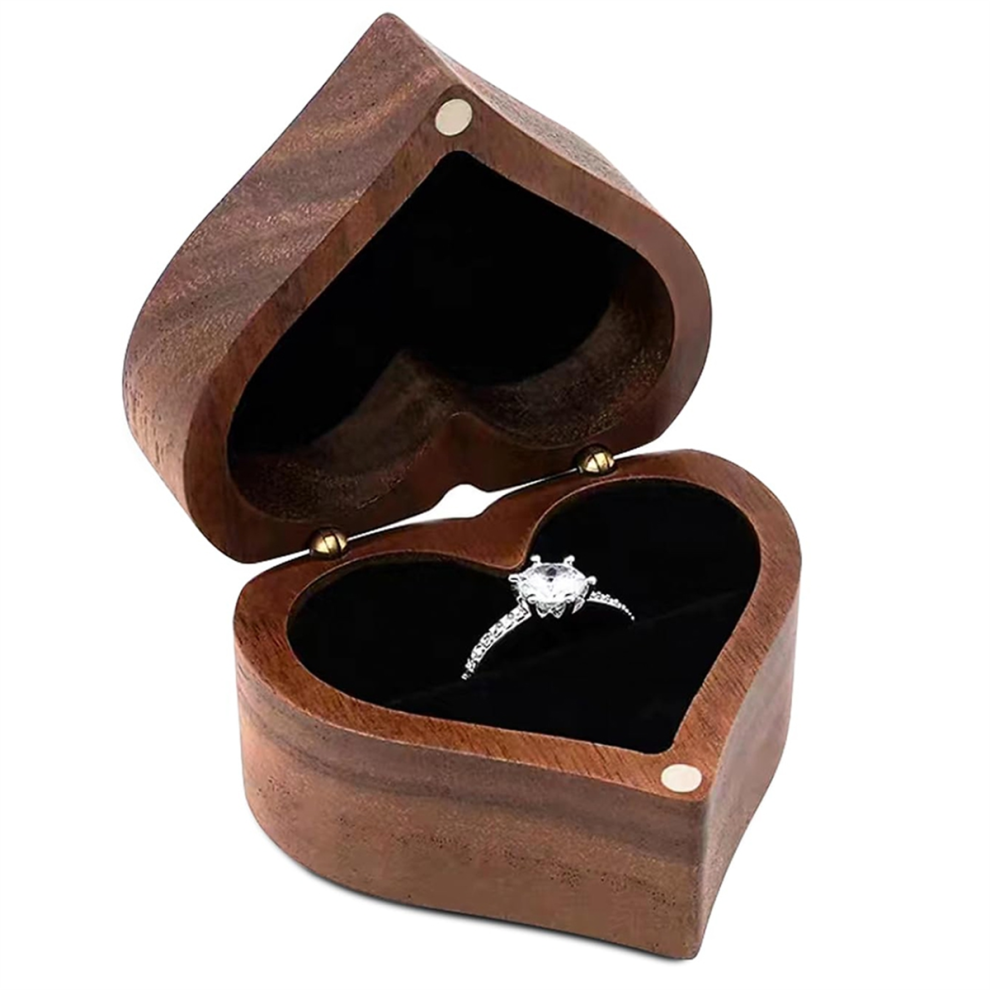 Heart-Shaped Ring Box Wooden Jewelry Romantic Wedding Holder Engagement Proposal Anniversary,D