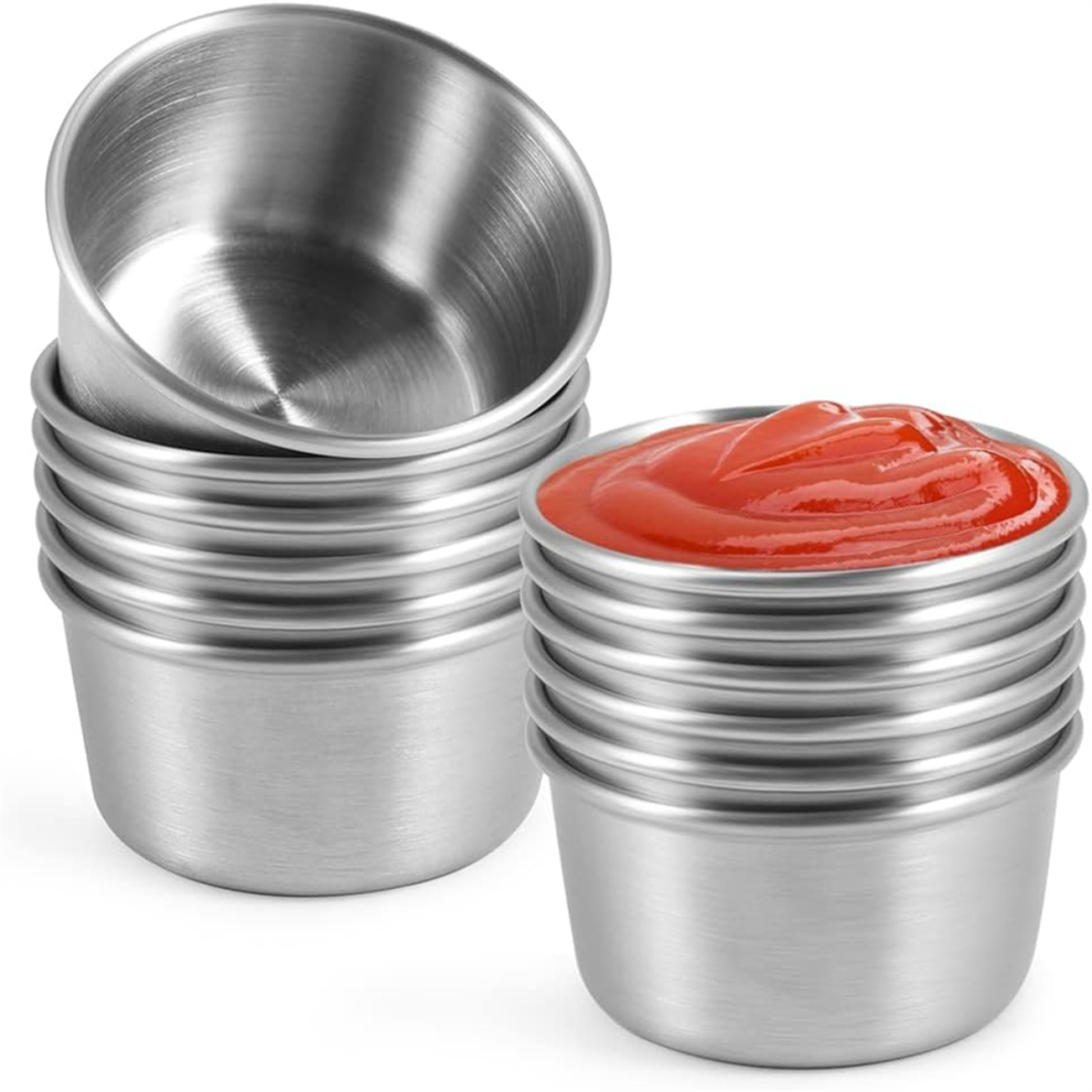 Ramekin Sauce Dipping Bowl Mini Cups Pudding Condiment for Home Party Restaurant (Silver 12PCS 70ml)