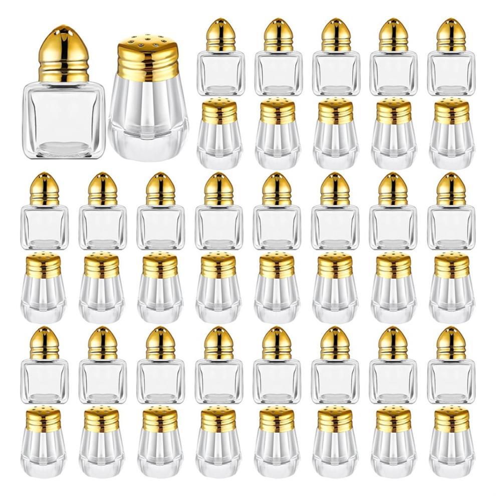 Mini Salt & Pepper Shakers Clear Seasonings Tiny Spice Transparent Seasoning Gold