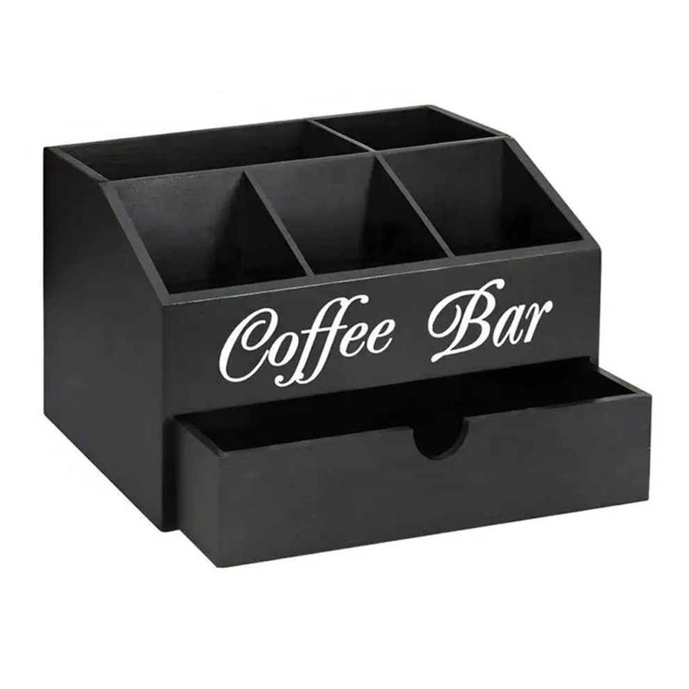 Coffee Tea Holder Basket Wooden Rustic Bar Decor Accessories Organizer for Home
