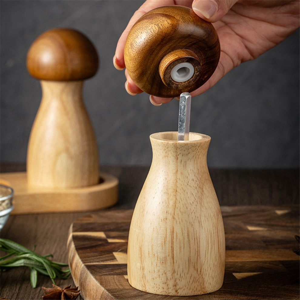 Multifunctional Grinder Mushroom Pepper Solid Wood Mill Sea Salt & Black Grinding Bottle Set