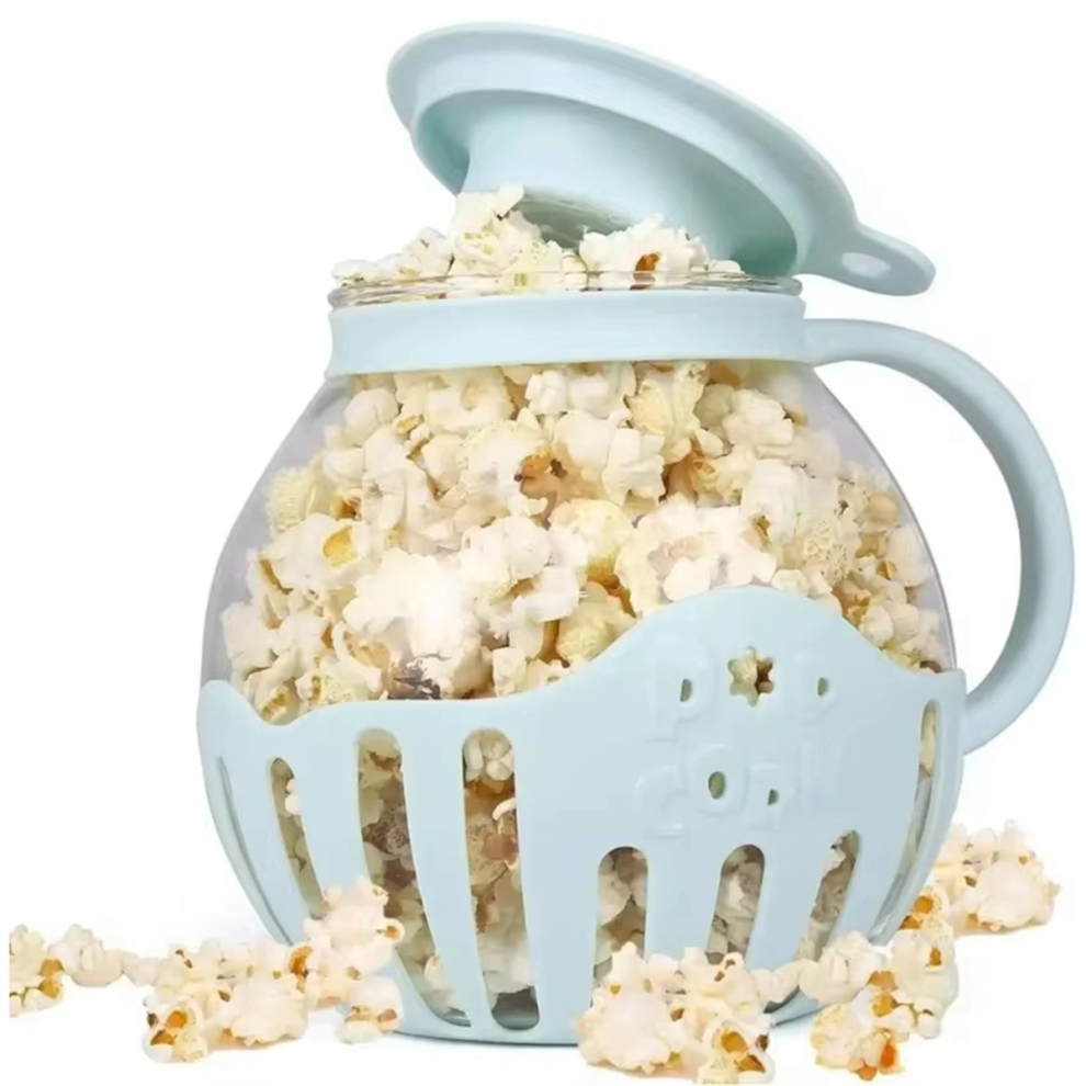 Microwave Popcorn Maker Bucket Bowl Mini Machine Safe Silicone Lid Blue