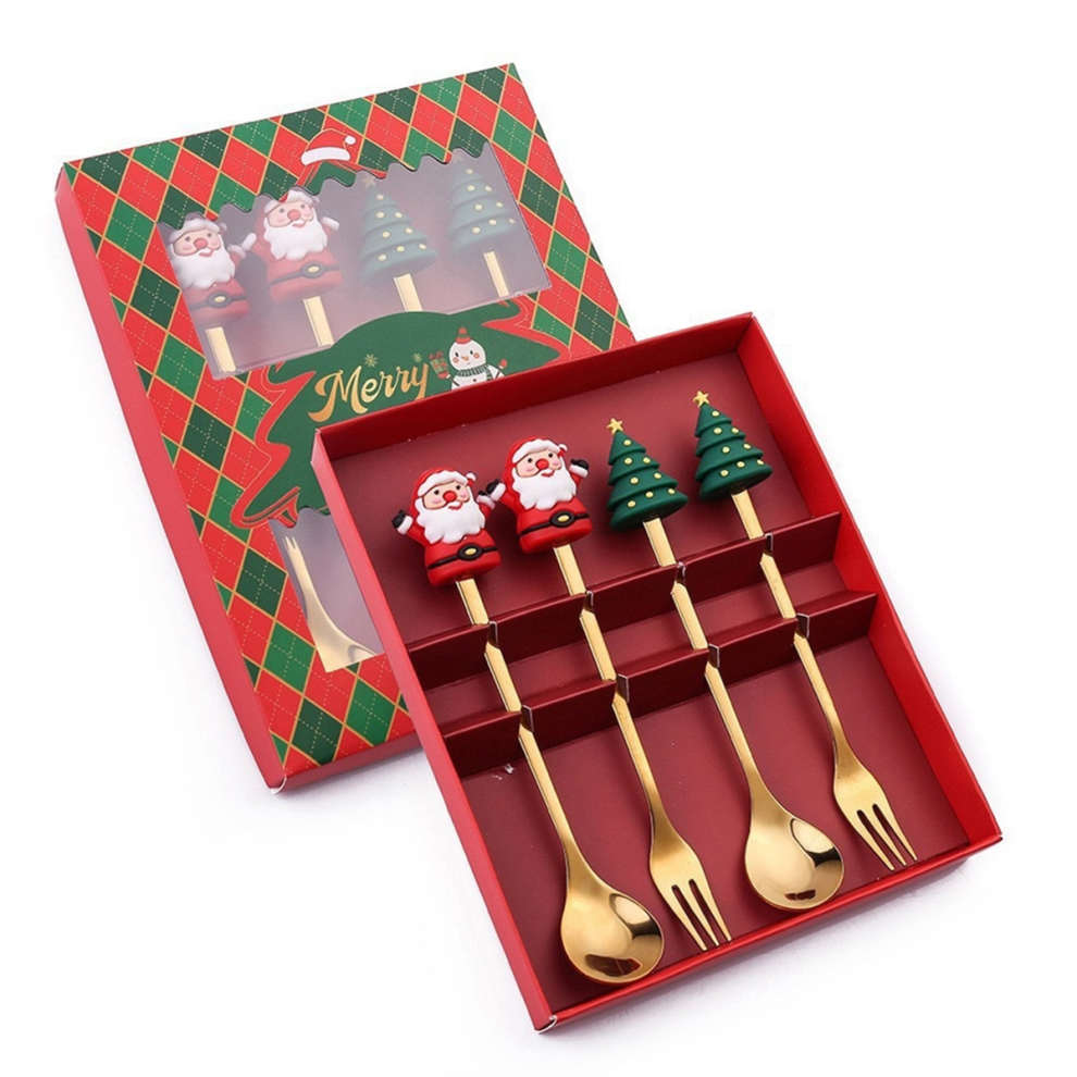 Christmas Set Gift Tableware Spoon & Fork Dessert Fruit Coffee C