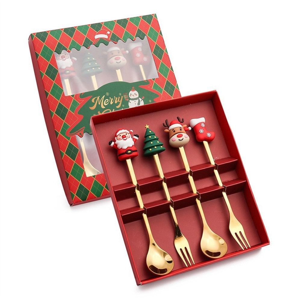 Christmas Set Gift Tableware Spoon & Fork Dessert Fruit Coffee A