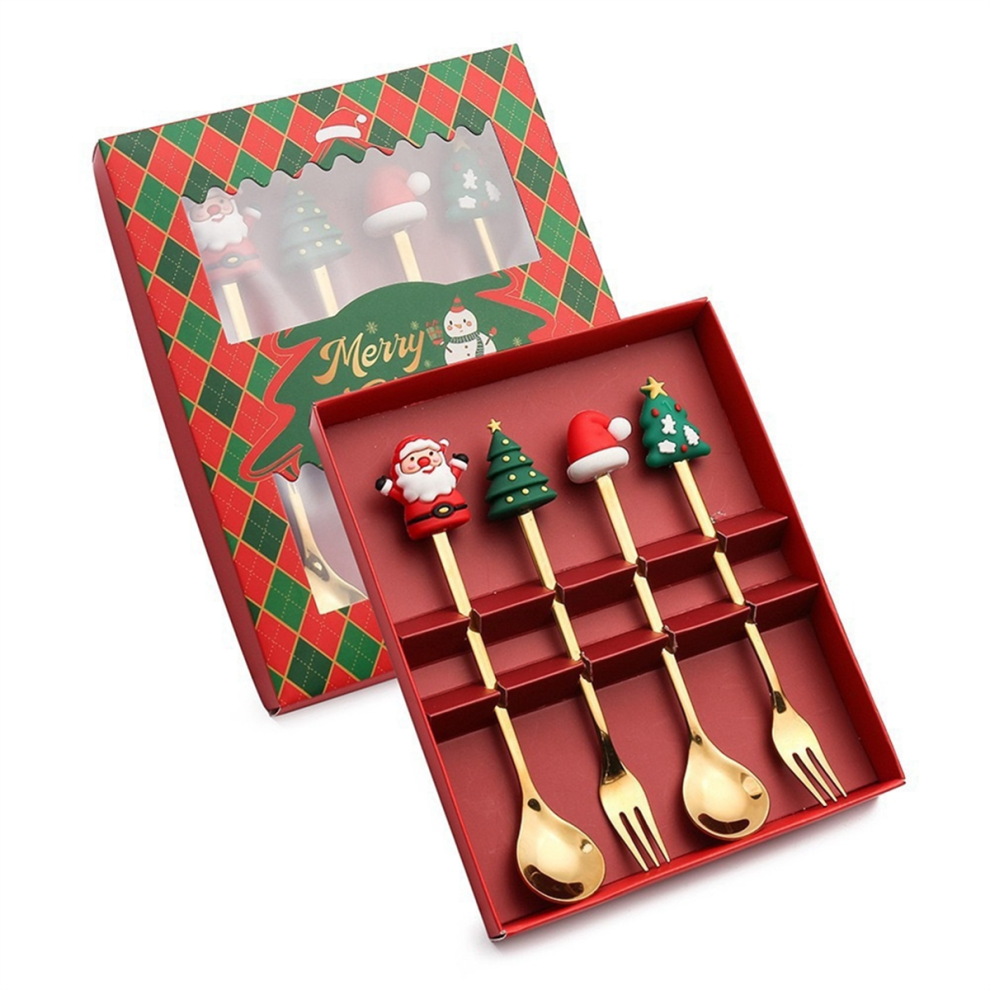 Christmas Set Gift Tableware Spoon & Fork Dessert Fruit Coffee B