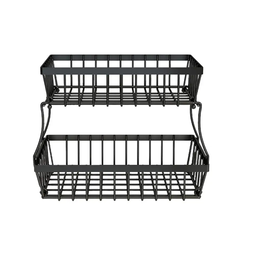 2 Tiers Fruit Basket Metal Bowl Bread Baskets Countertop Vegetable Storage Stand for Kitchen Accessories