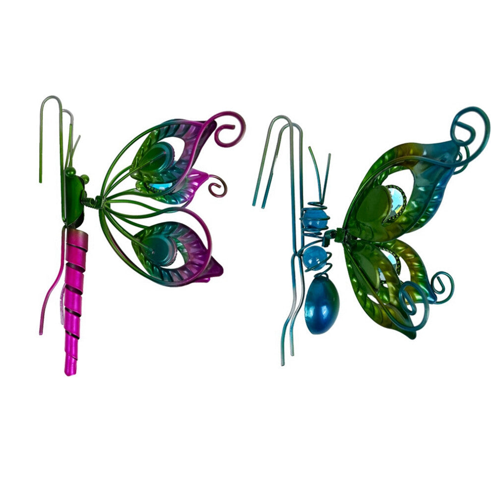 Flower Pot Decoration Pendant Butterfly Dragonfly Metal Green Edge Ornaments Potted Painted Plant B