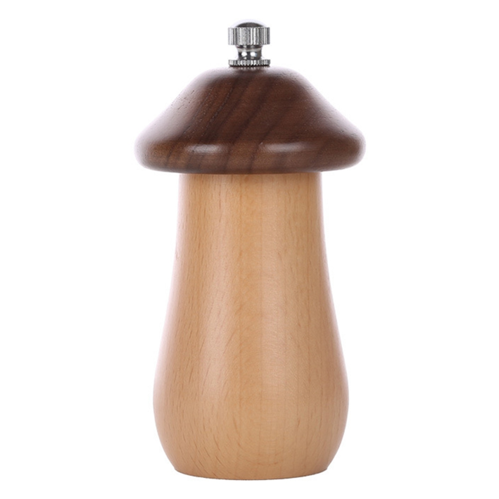Pepper Grinder Solid Wood Cute Mushroom Shape Wooden Kitchen Multi-Purpose Grinding Tool Seasoning Bottle