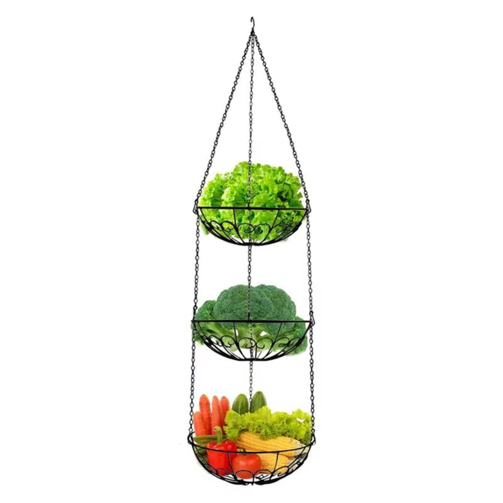 Hanger Produce Basket Wire Fruit 3-Tier Iron Kitchen Stand Vegetable Storage