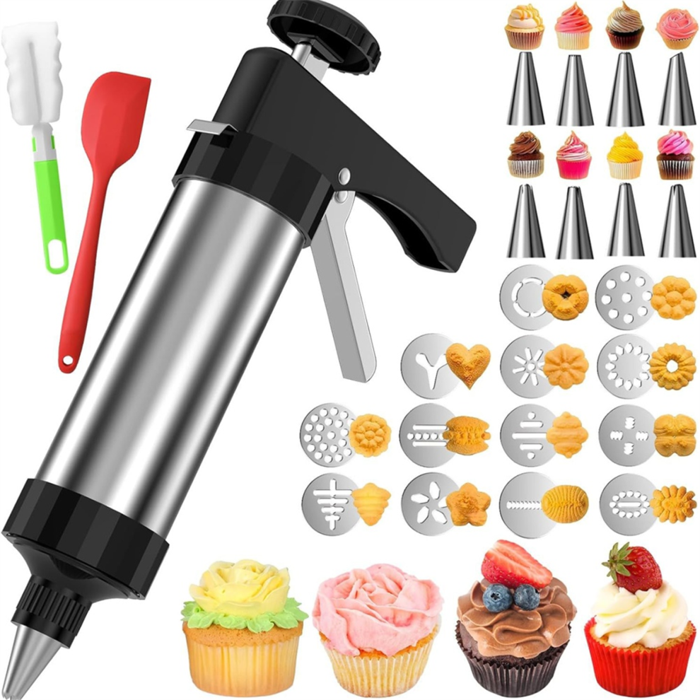 Cookie Set Cooking Making Kit Mold Spritz Baking Tool with 13 Discs 8 Icing Tips for Home