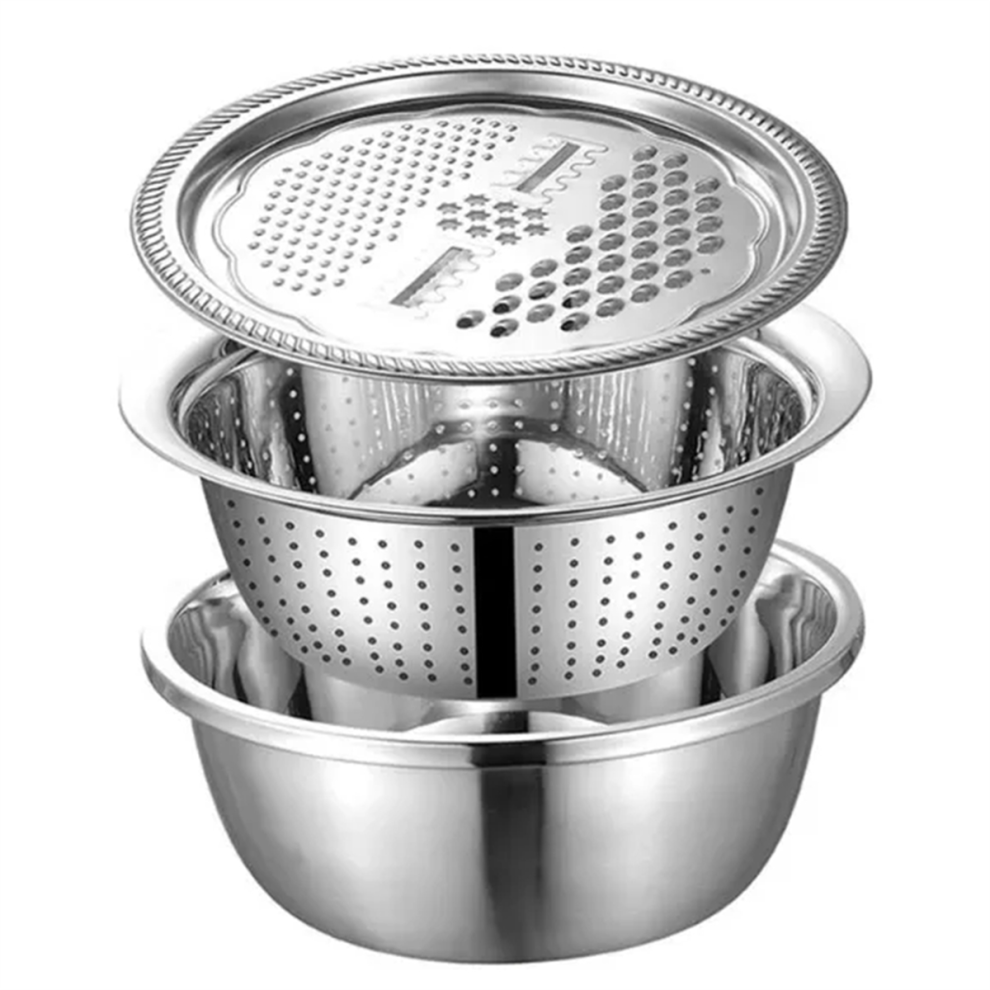 Multifunctional Kitchen Grater Set with Stainless Steel Drain Basin for Cheese, Vegetables, Fruits, Salad Preparation