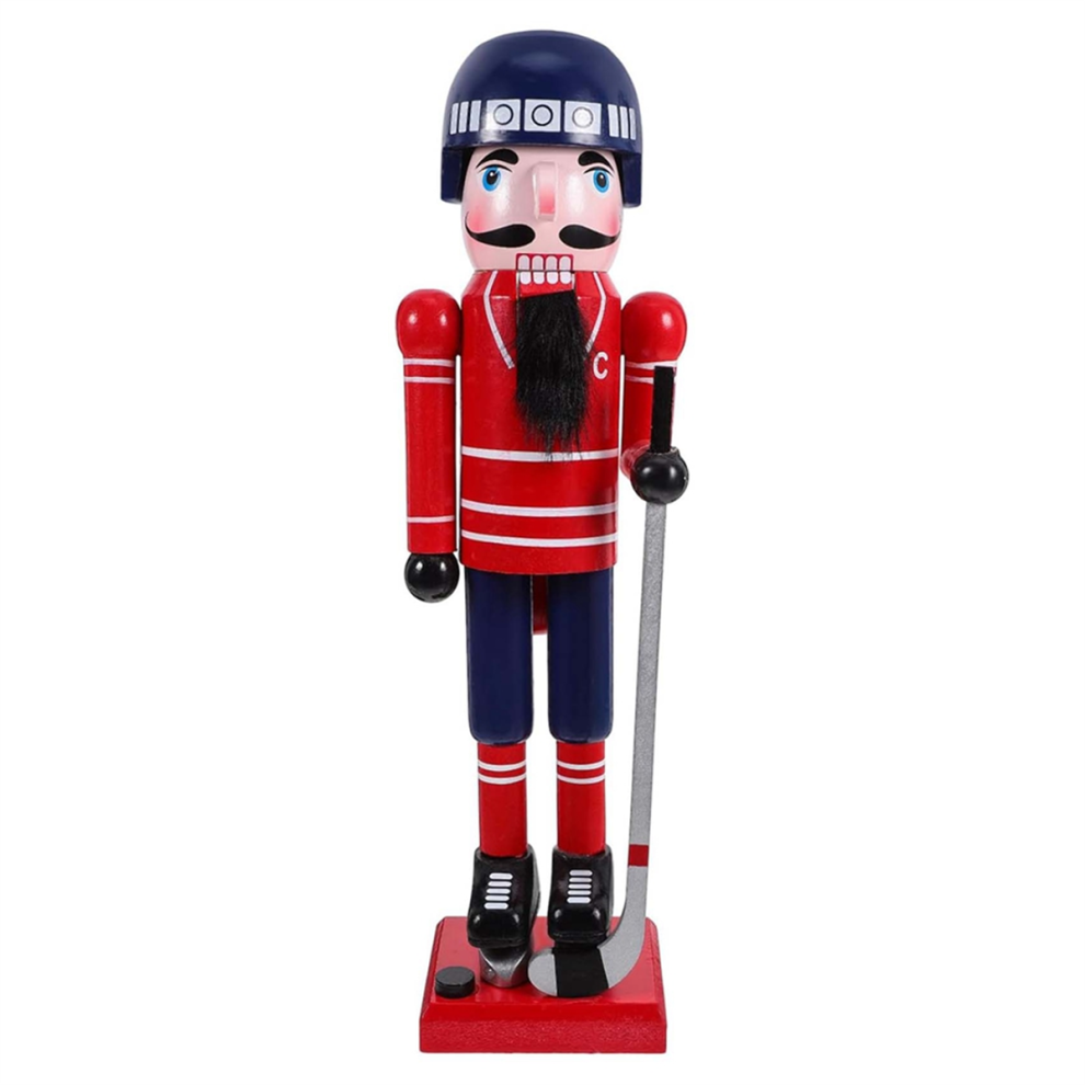 Christmas Hockey Player Holiday Wooden Nutcracker Puppet Sports Ornaments Table Centerpiece Friends Gift
