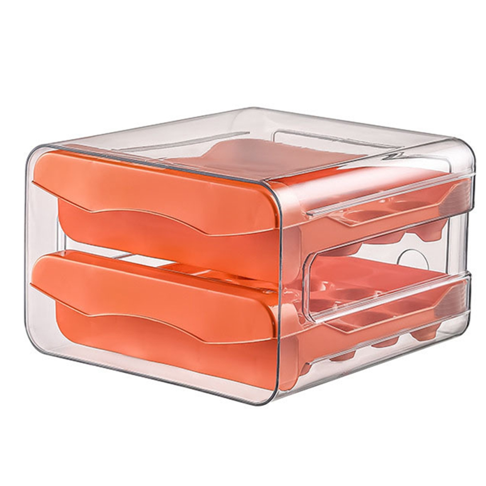 2-Layer Egg Storage Box for Refrigerator - Fresh-Keeping Plastic Drawer Organizer, Large Capacity Kitchen Rack Red