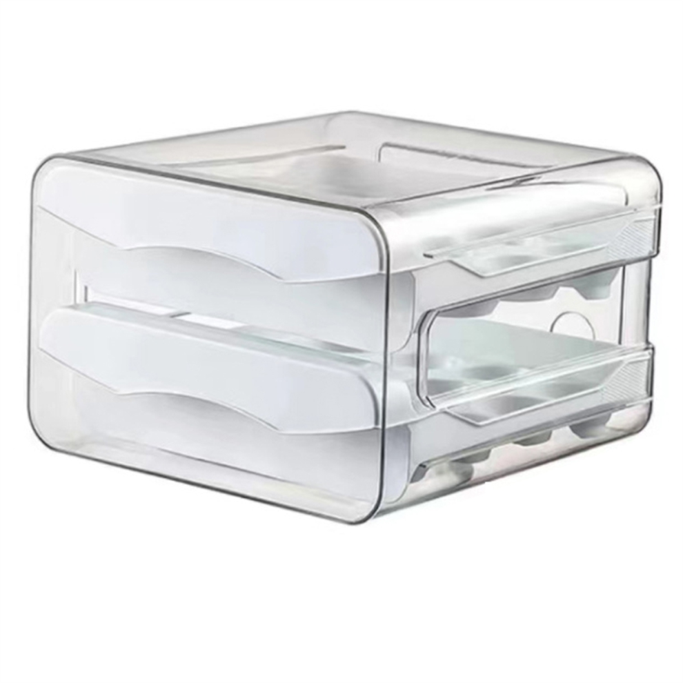 2-Layer Egg Storage Box for Refrigerator - Fresh-Keeping Plastic Drawer Organizer, Large Capacity Kitchen Rack White