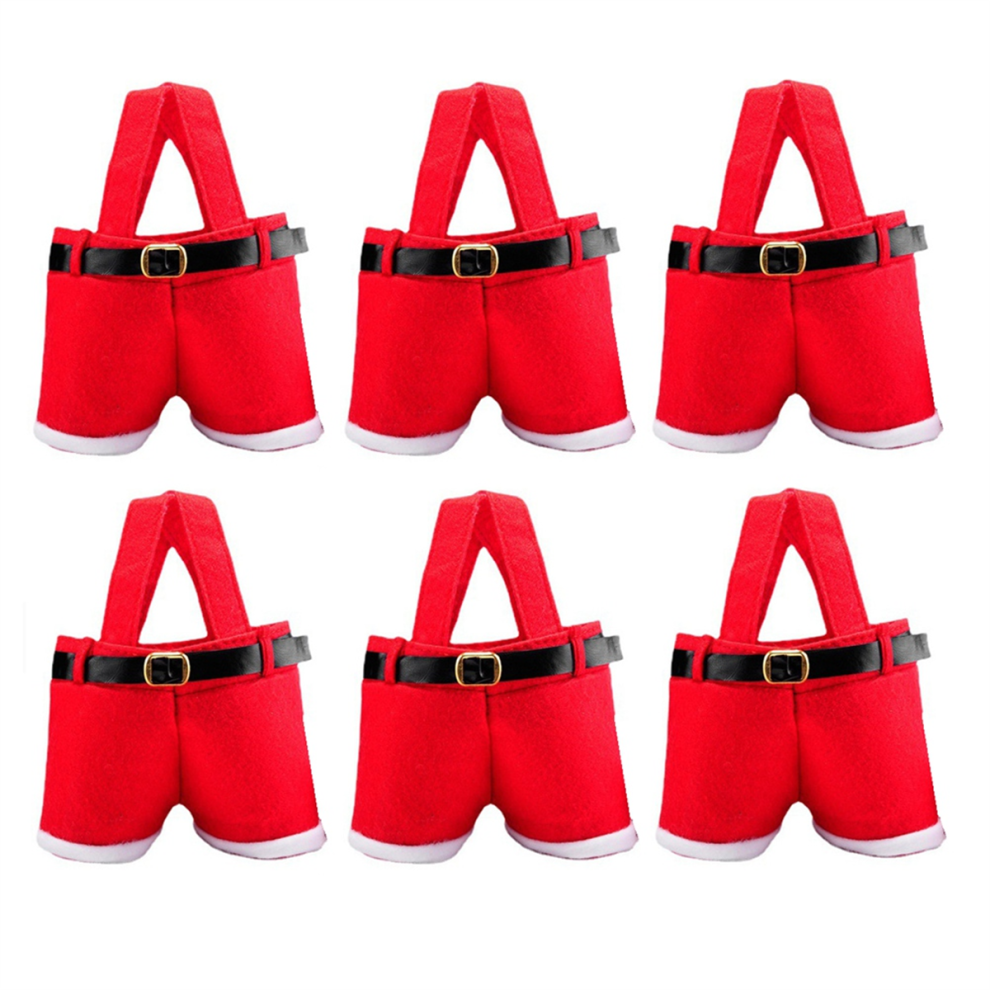 6-Pack Christmas Santa Pants Gift Bags, Small Candy Xmas Parties Decorative Pouches for Presents
