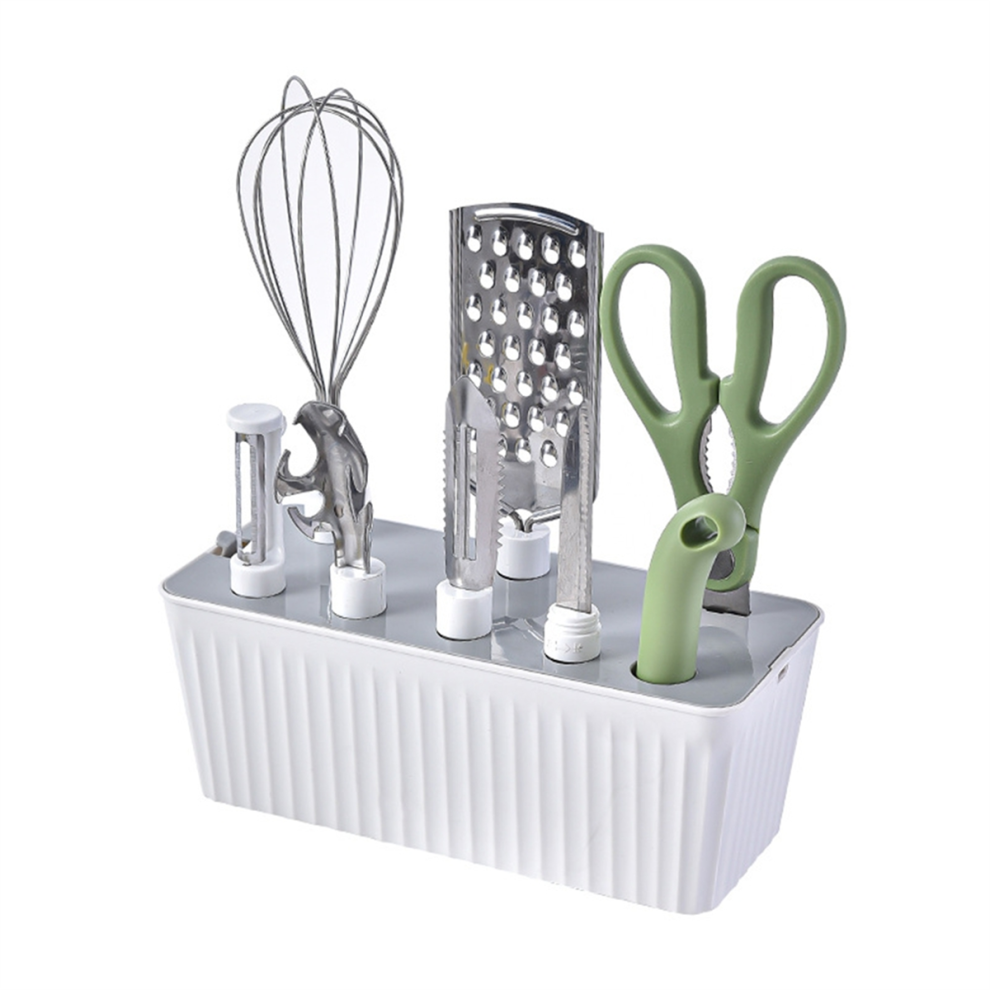 Kitchen Tool Set Fruit Knife, Scissors, and Vegetable Peeler, Bottle Opener Multi-Function Combination with Base A