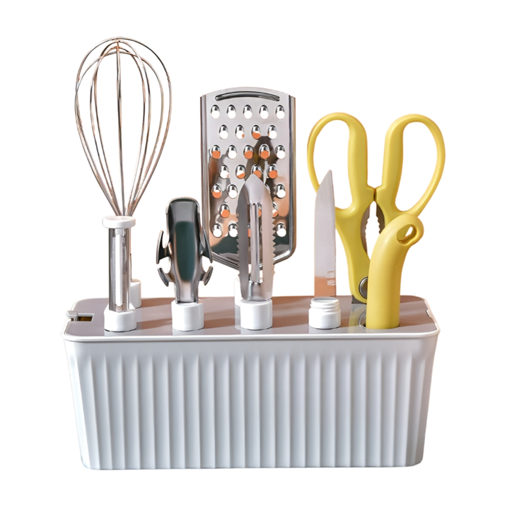 Kitchen Tool Set Fruit Knife, Scissors, and Vegetable Peeler, Bottle Opener Multi-Function Combination with Base B