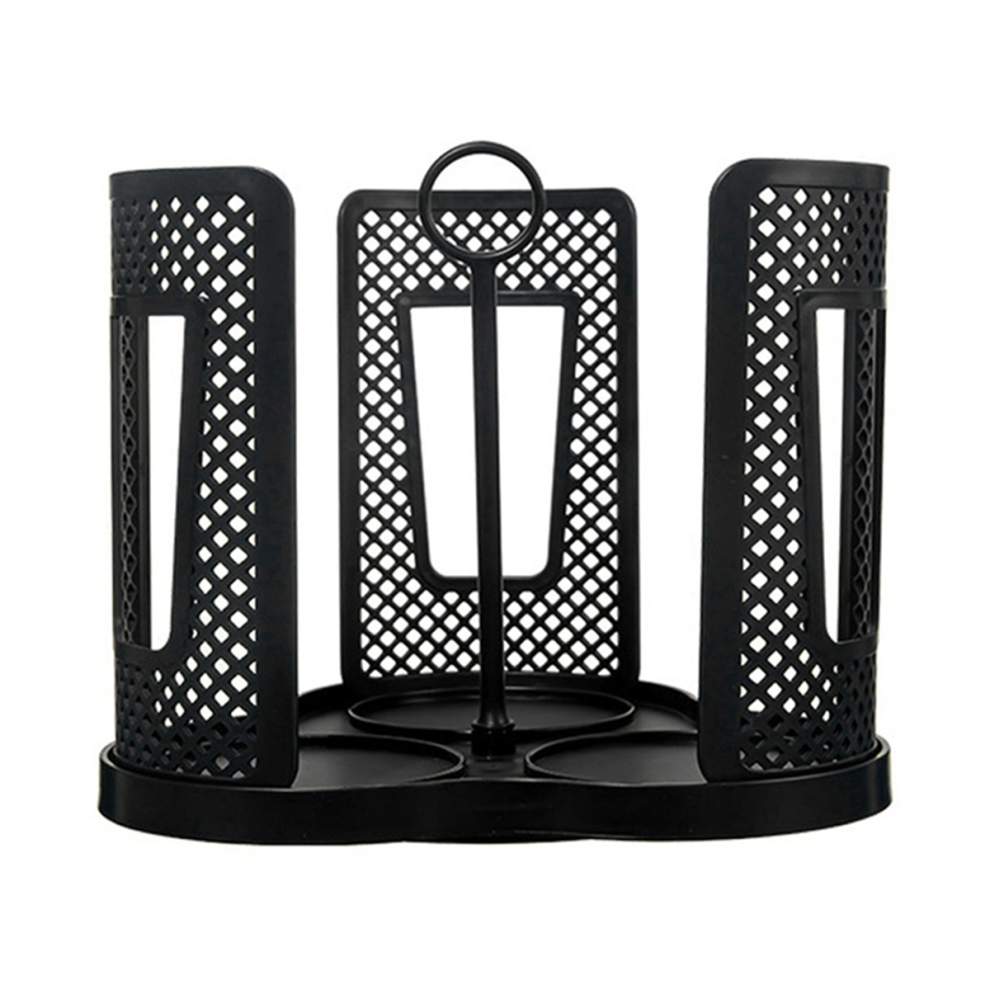 Rotating Coffee Cup Holder for Office and Kitchen Black Plastic Storage Rack
