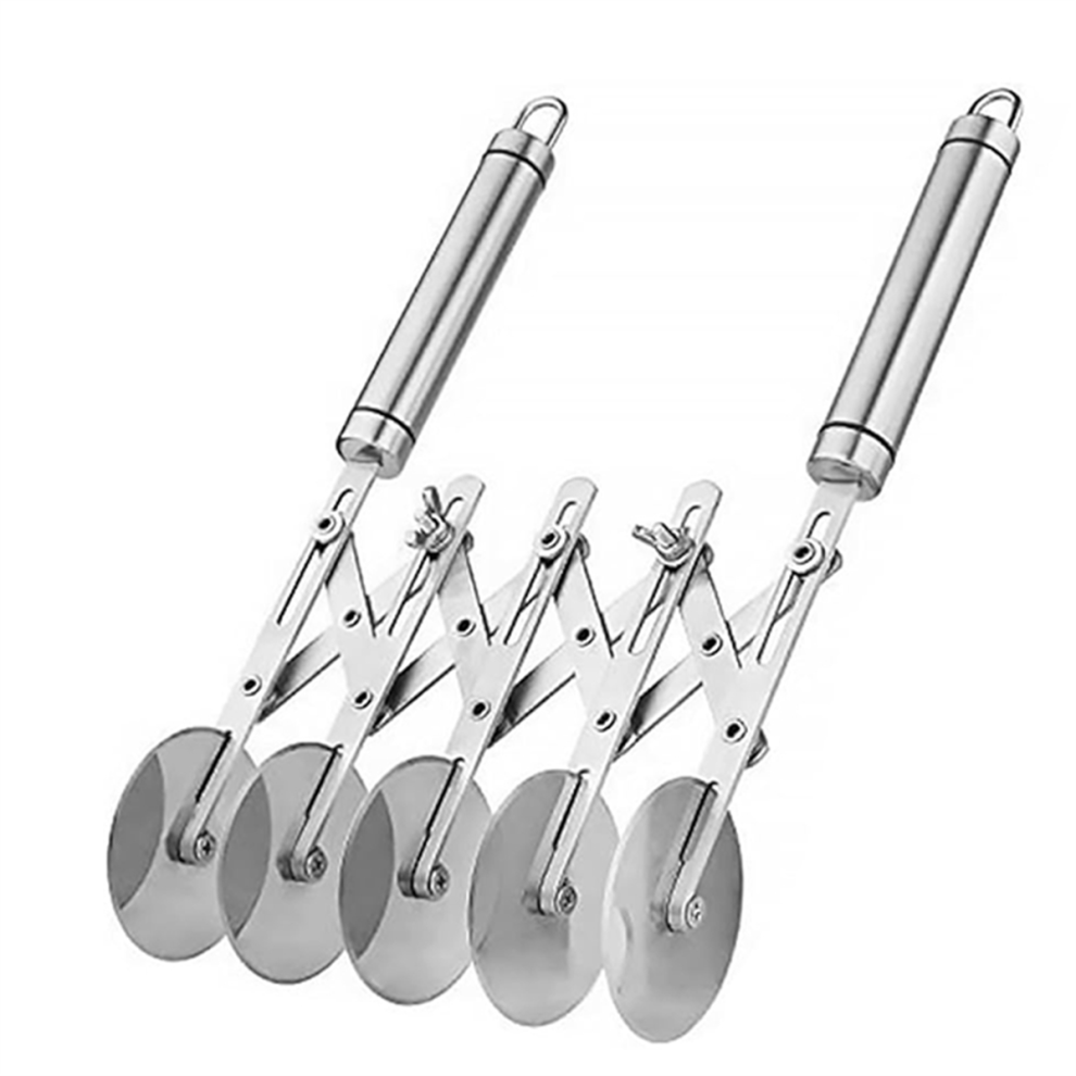 5 Wheel Pastry Cutter, Stainless Steel Dough Cutter with Handle, Dual Fluted Ravioli Pasta Noodle Pizza Slicer