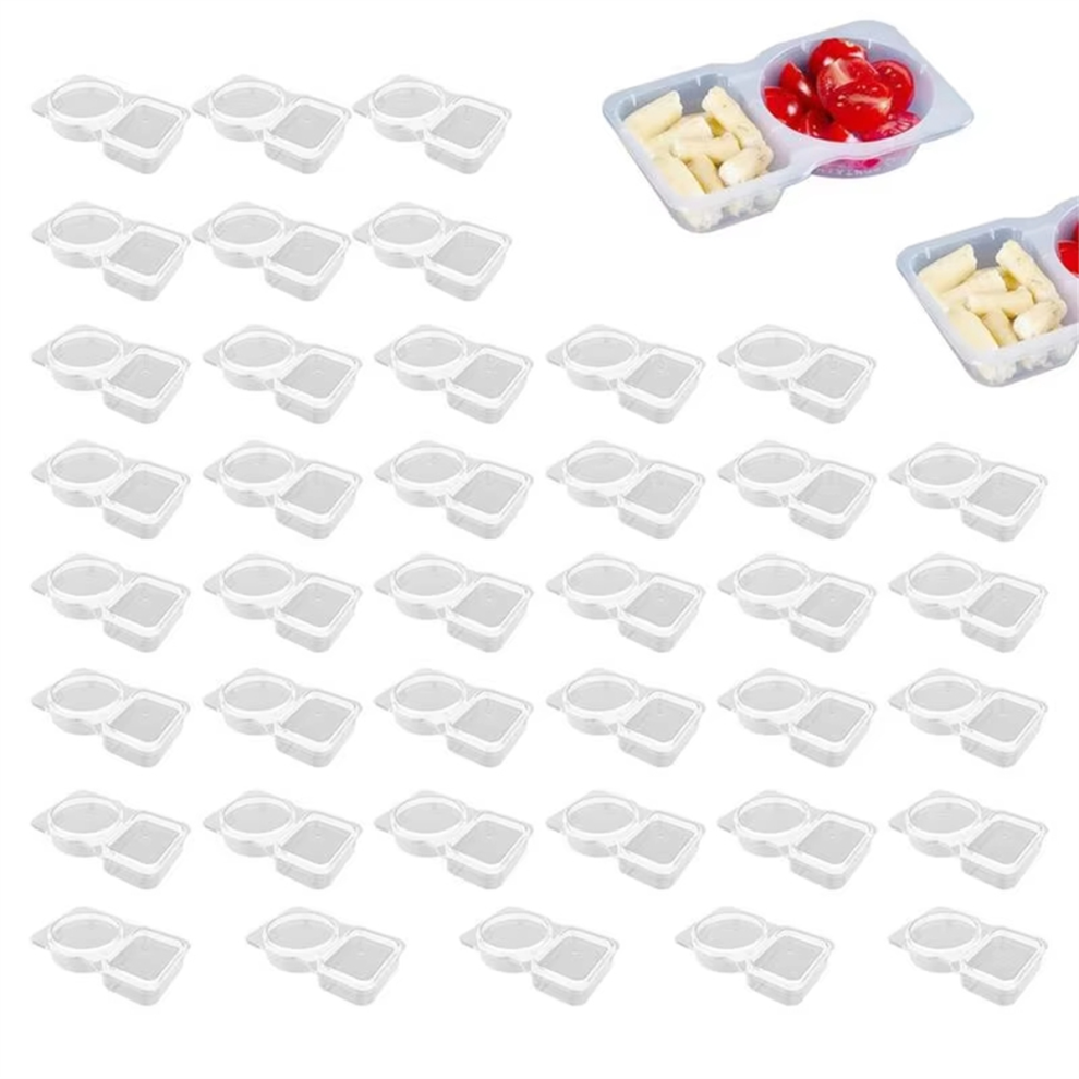 Double Compartment Condiment Container Reusable Sauce Containers Organized Snack Packs with Lid