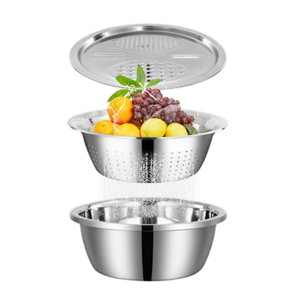 Multifunctional Stainless Steel Basin Vegetable Slicer Grater Draining Basket Salad Rice Washer Drain Colander