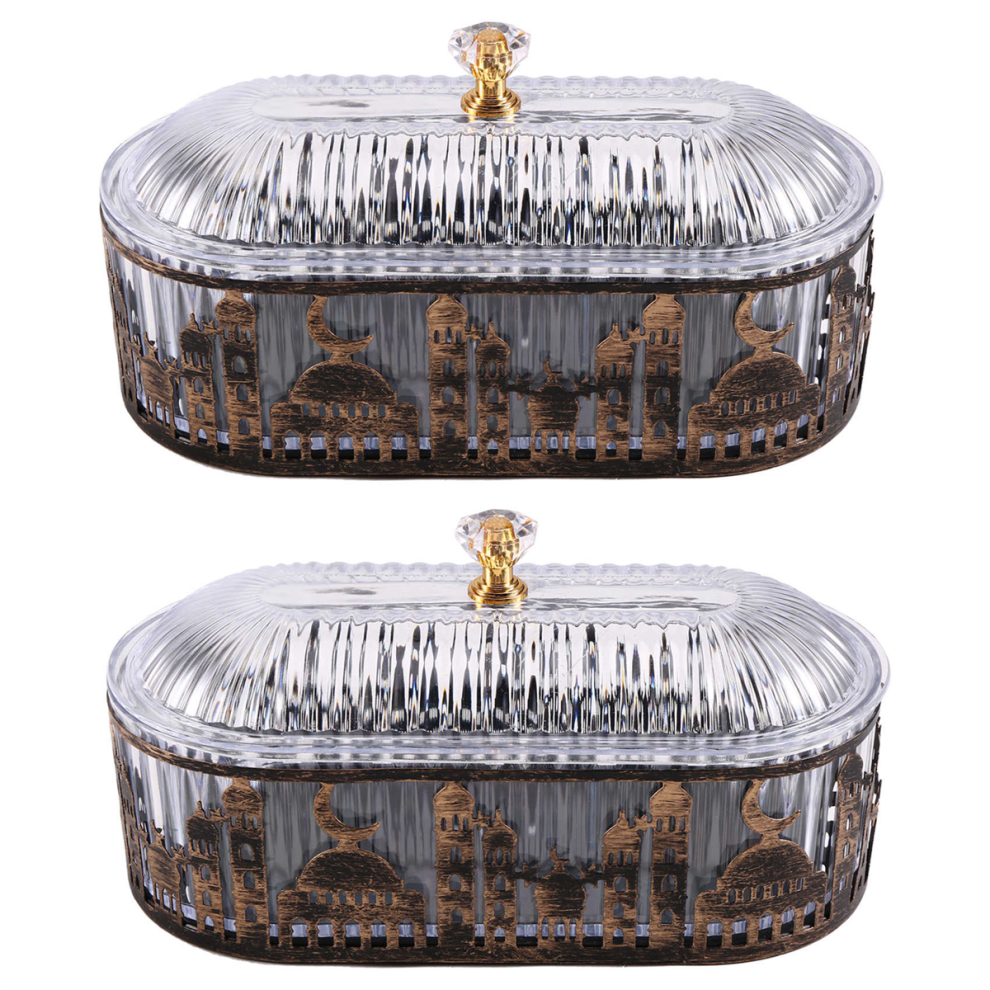 2 Pcs Ramadan Festival Candy Snack Storage Box Eid Jar Food Table Decorations As Shown