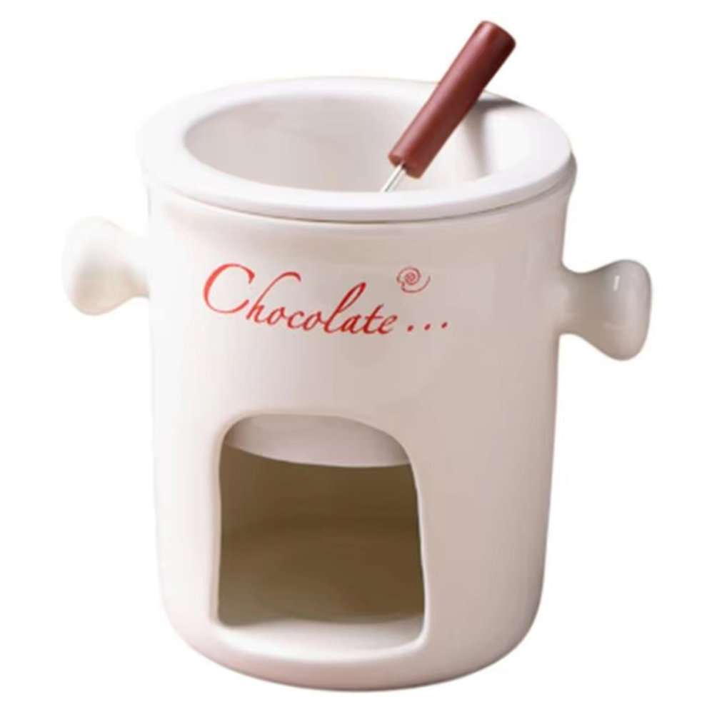 Fondue Mug Ceramic Chocolate Melting Pot Mugs Snack Candy Melter White