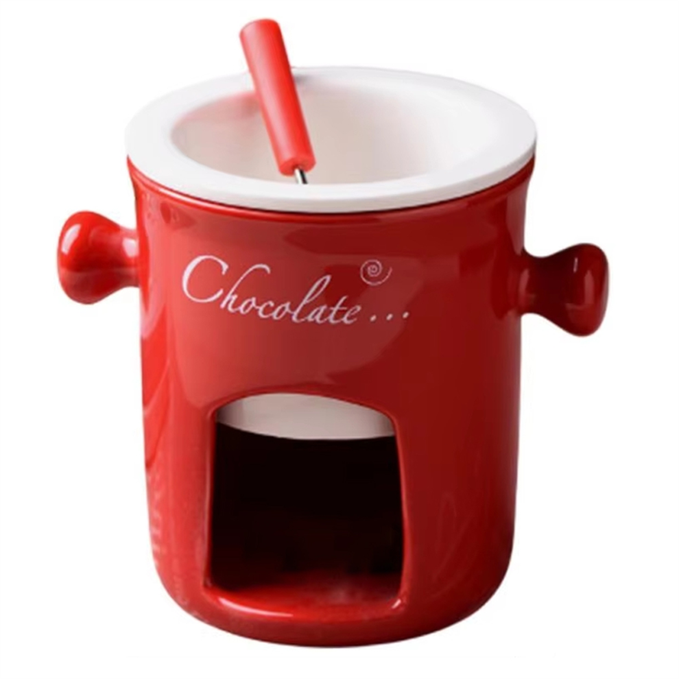 Fondue Mug Ceramic Chocolate Melting Pot Mugs Snack Candy Melter Red