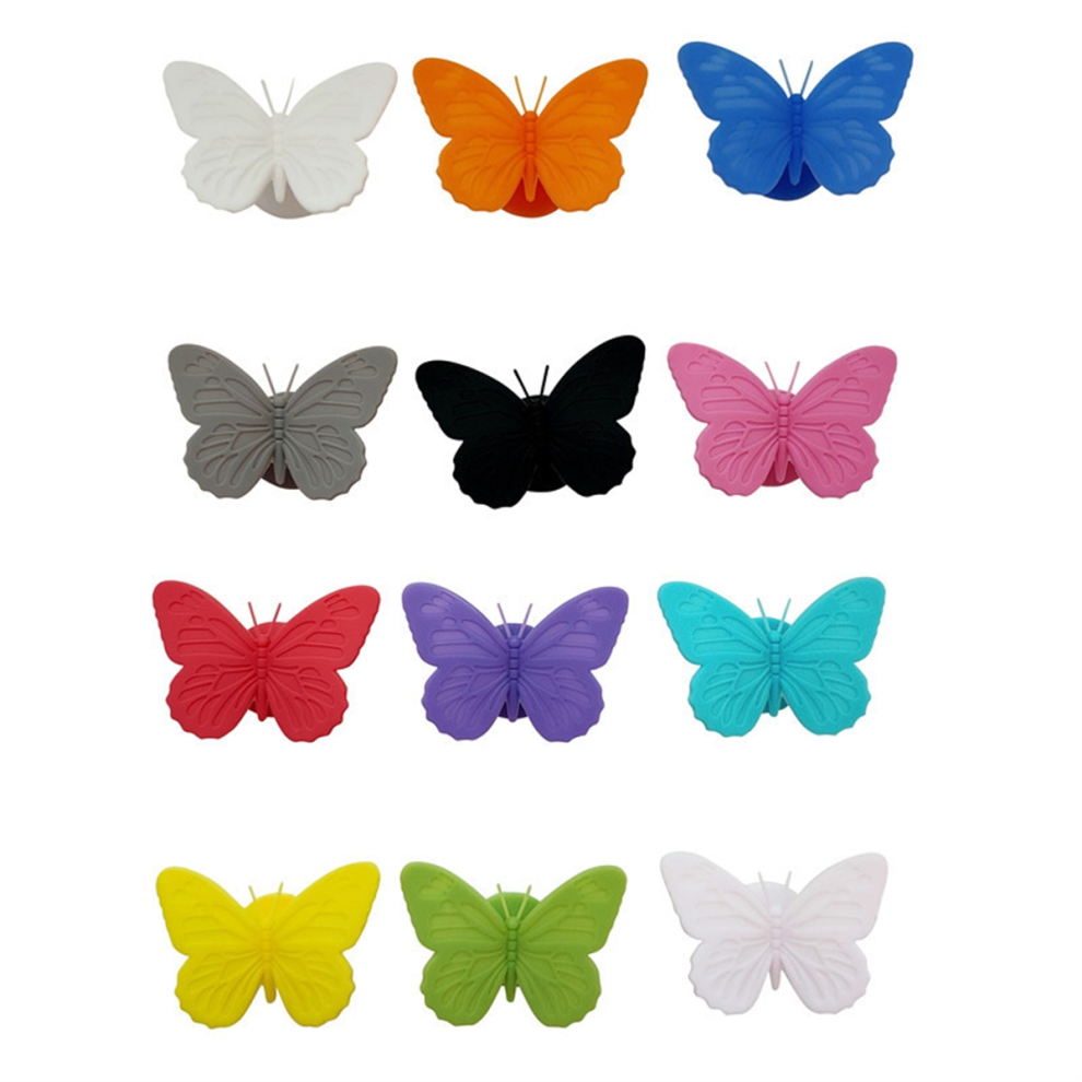 12Pieces Silicone Wine Glass Charms, 12 Color Reusable Drink Markers, Multi Colored Butterfly Tags Identifier