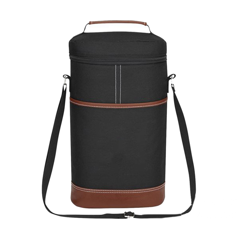 2 Bottle Wine Bag Carrier Tote Bag, Leakproof & Insulated Cooler Gift Black