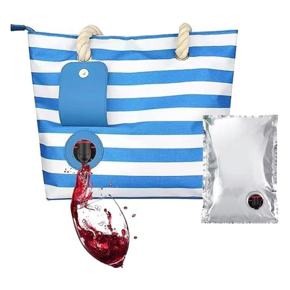 Wine Tote Bag, Beach Cooler Bags Purse for Travel Gift, Leakproof Insulated Carrier with Hidden Spout