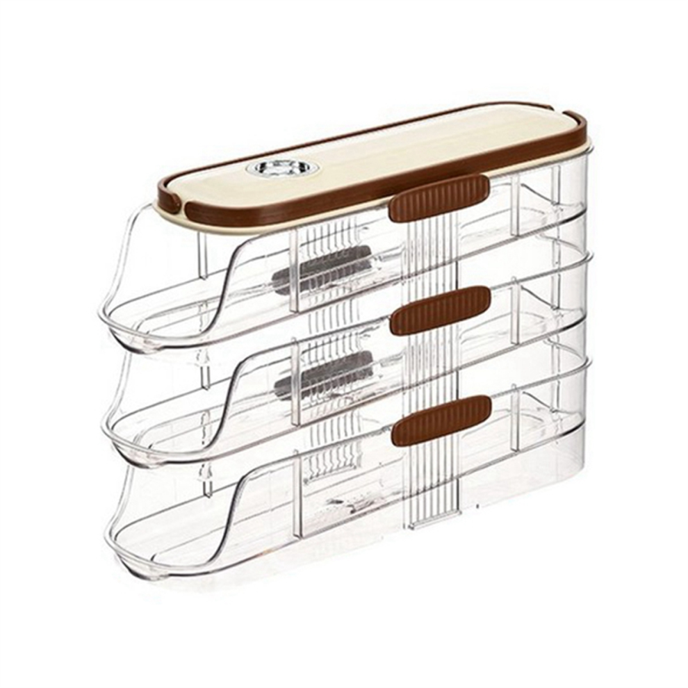 Transparent Rolling Egg Holder for Kitchen Refrigerator Side Door Stackable Fridge Organizer - 10cm Width Three Storeys
